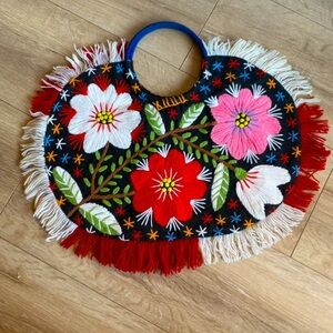 Vintage floral crewel handbag purse Madeira Souvenir handmade embroidery